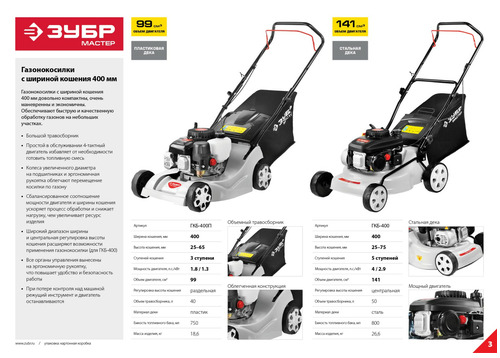 Бензиновая газонокосилка ЗУБР МАСТЕР ГКБ-400П
