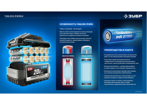 Батарея аккумуляторная ЗУБР BP-H-20-4 High Power, 20 В, 4.0 Ач, тип LMS