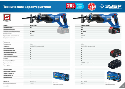 Аккумуляторная сабельная пила ЗУБР SPB-180-41