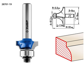 Фреза ЗУБР кромочная калевочная №1 19x7.4 мм ПРОФИ 28701-19