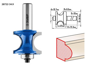 Фреза ЗУБР полустержневая с подшипником 34.9x27 мм ПРОФИ 28722-34.9