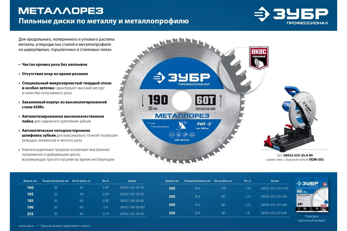 Диск пильный ЗУБР 185 х 30 мм, 60Т 36932-185-30-60