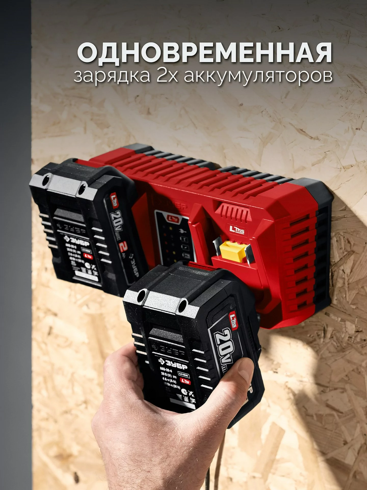 Зарядное устройство ЗУБР БЗУ-20-2 для АКБ 20 В, 2 порта, 6 А, тип LMS