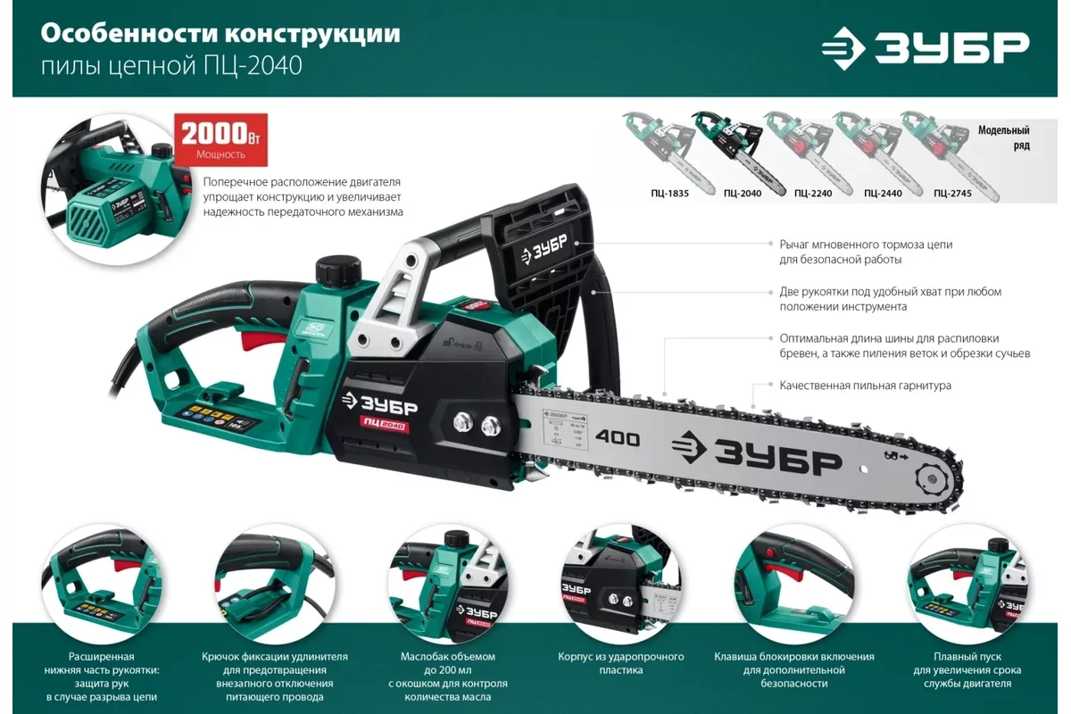 Электрическая цепная пила ЗУБР ПЦ-2040