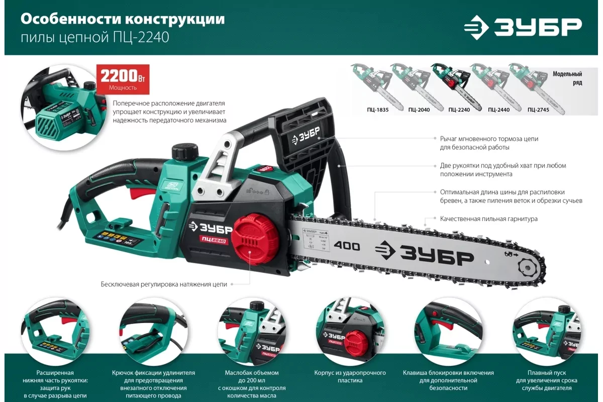 Электрическая цепная пила ЗУБР ПЦ-2240