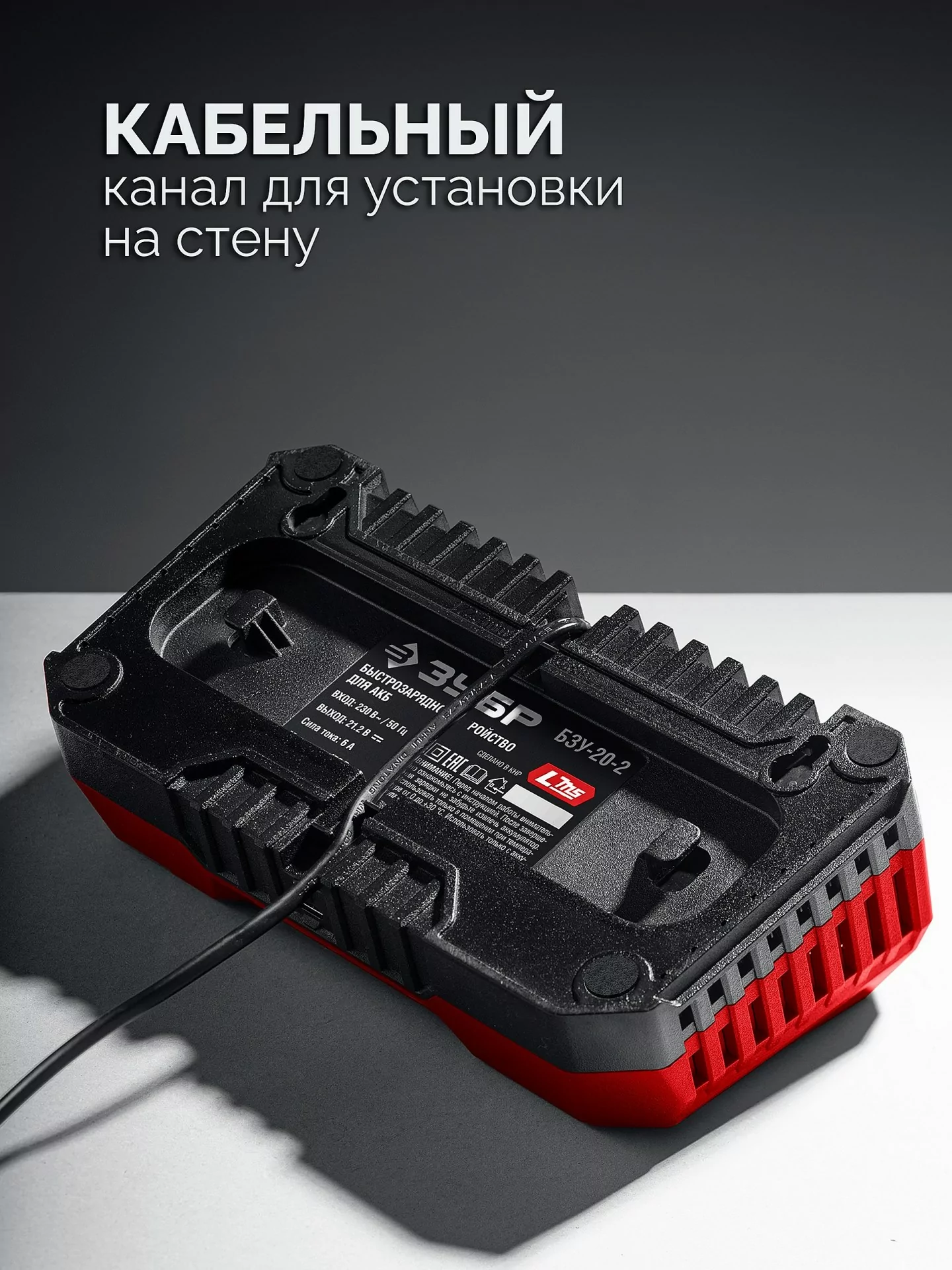 Зарядное устройство ЗУБР БЗУ-20-2 для АКБ 20 В, 2 порта, 6 А, тип LMS