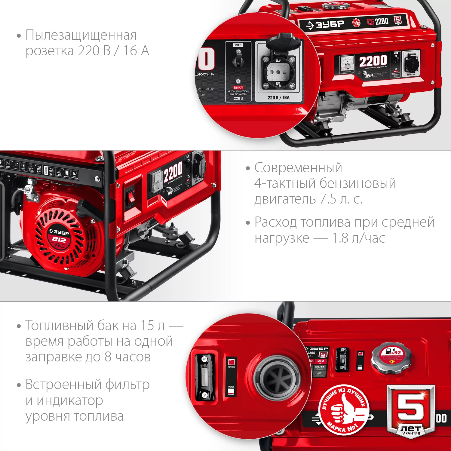 Бензиновый генератор ЗУБР СБ-2200