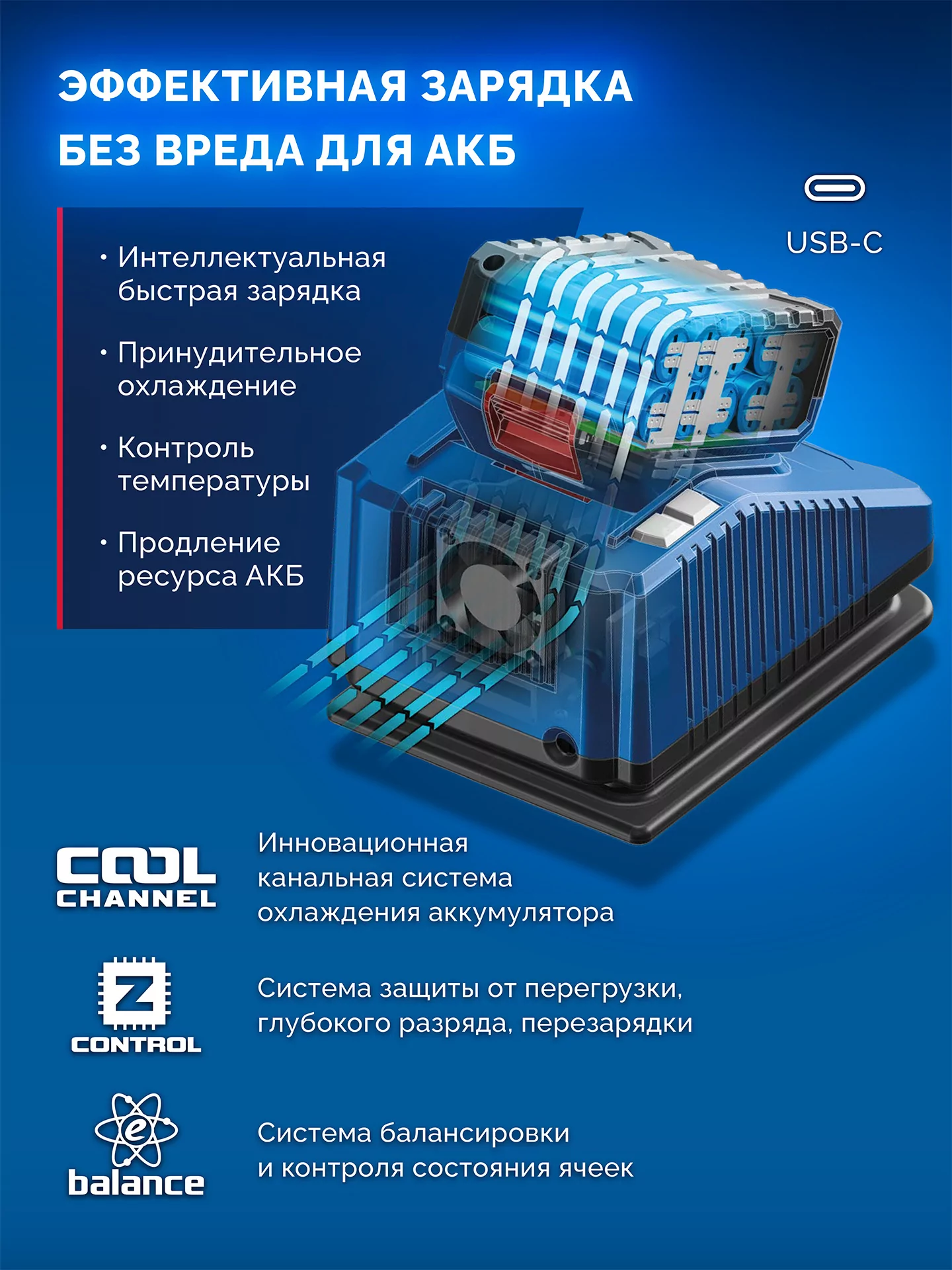 Зарядное устройство ЗУБР TC-20-1 Turbo CHARGE для АКБ 20 В, 1 порт, 6 А, тип LMS