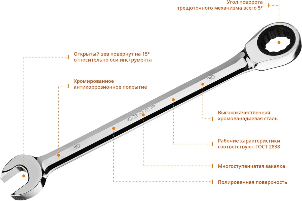 Набор комбинированных ключей ЗУБР 12 шт, 8 - 19 мм 27073-H12